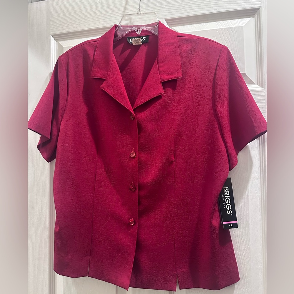 Briggs New York Red Button Down Shirt with Shoulder Pads